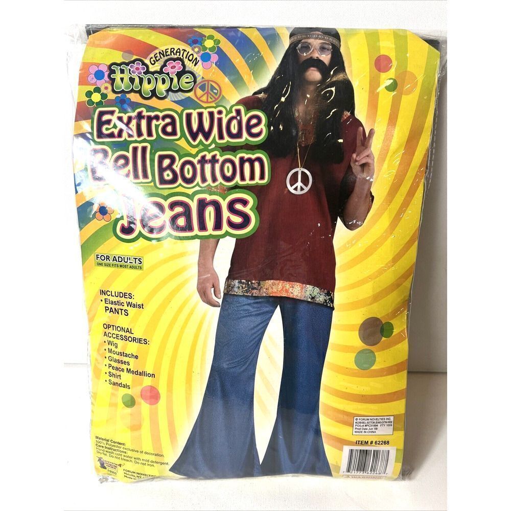 NEW Halloween Hippie Costume Dress Up Role Play Adults Xtra Wide Bell Bottom